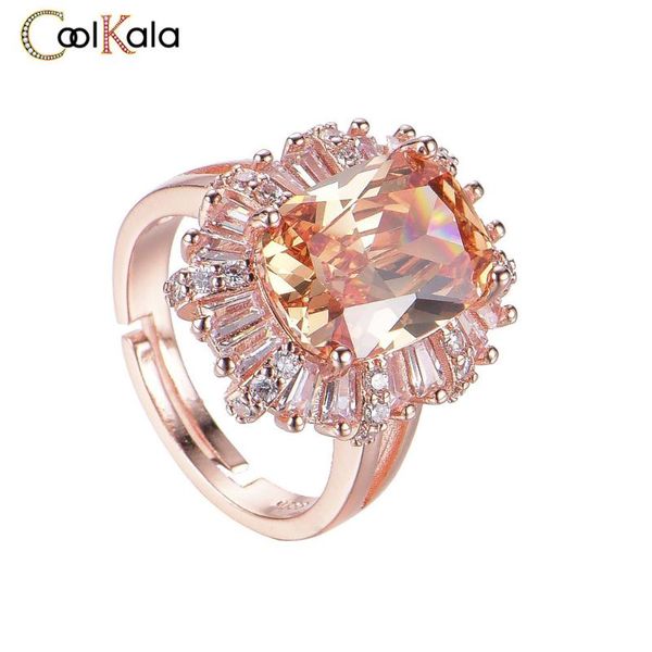 

wedding rings coolkala rectangular champagne zircon closed mouth ring with rose gold for women, Slivery;golden