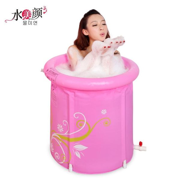 

bathing tubs & seats pink print bathtub folding plastic thicken inflatable adult