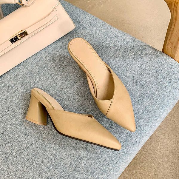 

slippers women's summer slippers female toe pointed fashion square jumps off the ladies'beach slides shoe 33-45 5889, Black