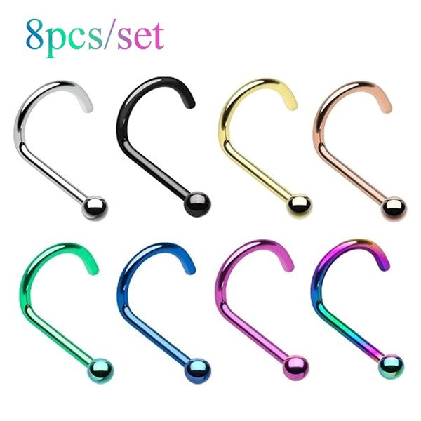 8 Stück Nasenring Nasenstecker Edelstahl Kugel Nasenknochen Nasenloch Piercing Set für Damen Herren Mode Körperschmuck