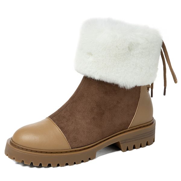 

ankle real khaki wool with flat-heeled heels sew lamb-lined plutonium shoelaces essential for cold winter skin boots ogh9, Black