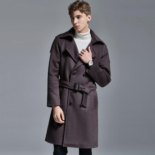 

autumn winter wool male trench luxury double breasted medium length casual mens coats fashion man jackets plus size 6xl, Black