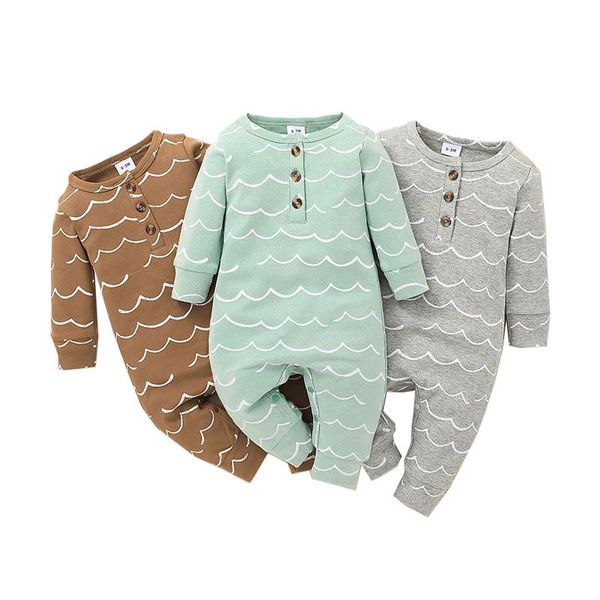 

jumpsuits infants children cotton autumn long sleeve wave printing baby rompers girls boys playsuits, Blue
