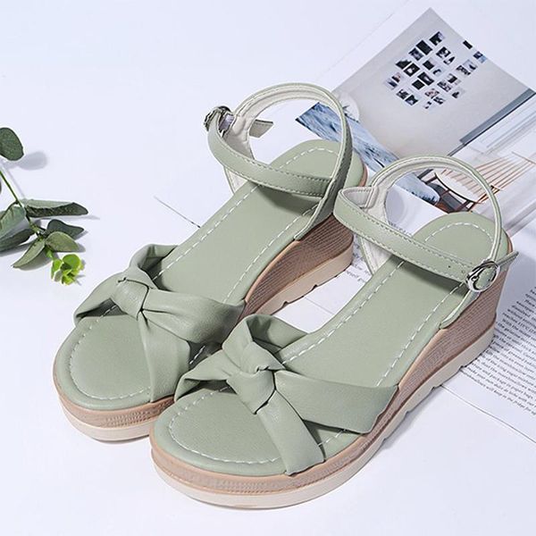 

sandals 2021 summer pumps women wedges buckle straps open toes sewing platform rubber bottom sabot solid color walking shoes, Black