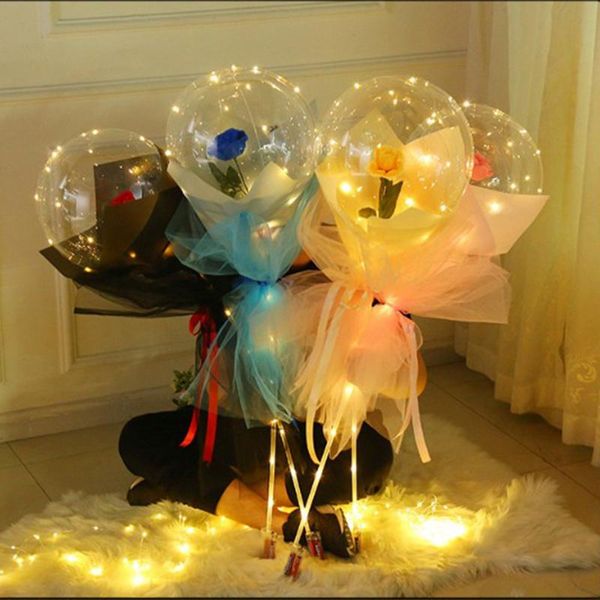 

led luminous balloon rose bouquet transparent bobo ball rose valentines day gift