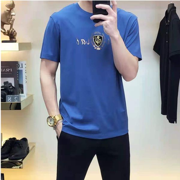 

2021 men's t-shirts and polo shirts casual letters embroidered pattern couples short sleeve mercerized cotton blue m-3xl, White;black