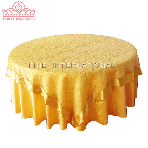 

table cloth 10 pcs 90" square white gold organza jacquard embroidered overlay