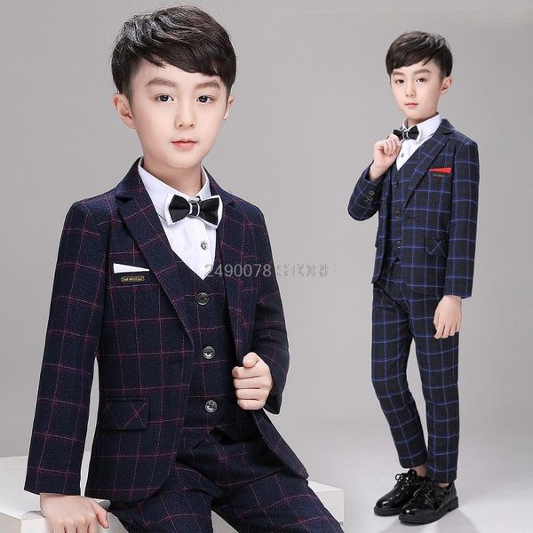 

suits japan kids blazer jacket +pants+vest+bowtie 4pcs tuxedo suit flower boys formal wedding children party host costume, Black