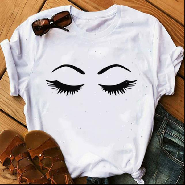 

makeup art eyelashes print vogue girl t shirt women kawaii tshirt streetwear hipster summer woman clothes, White
