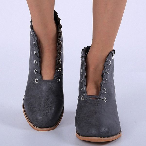 

versatile womens leather boots leisure rome large size solid square heels short womens boots autumn zapatos de mujer fringe boots boot 99p3#, Black