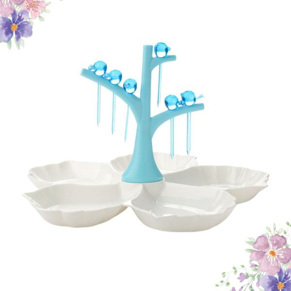 

creative plastic fruit tray decorative snack storage case graded lattice dessert plate dish for home (sky-blue)
