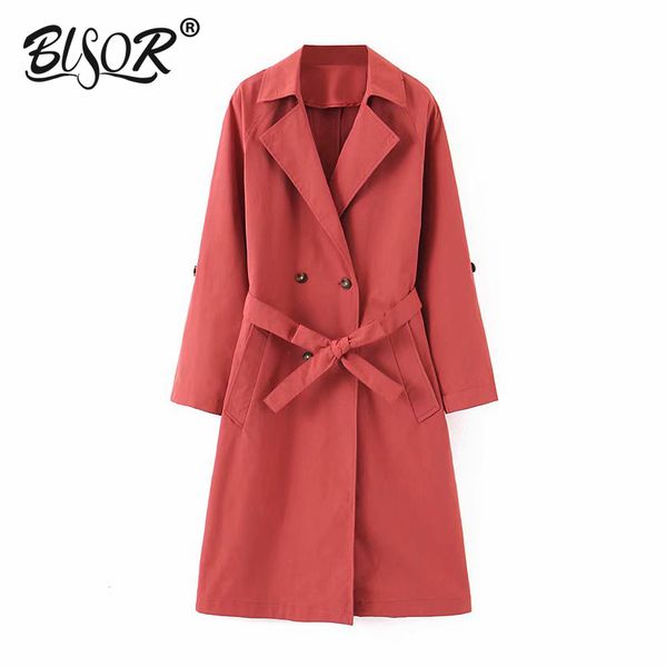 

2021 new solid trench coat for women elegant sashes fashion autumn winter office ladies long windbreaker qbhv, Tan;black