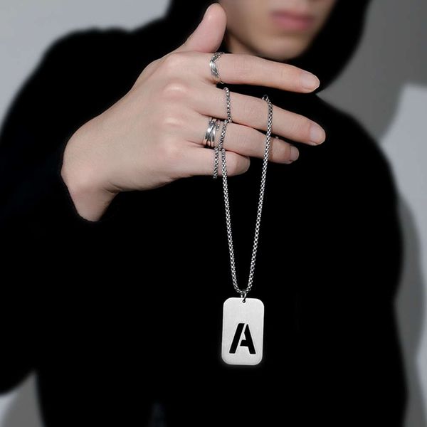 

letter necklace men's fashion hip hop personality versatile lettering titanium steel accessories military brand pendant ins minority, Silver