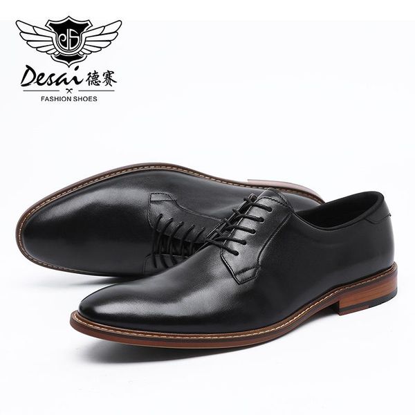 

dress shoes leather layer cattle men's business lace up formal derby large, Black