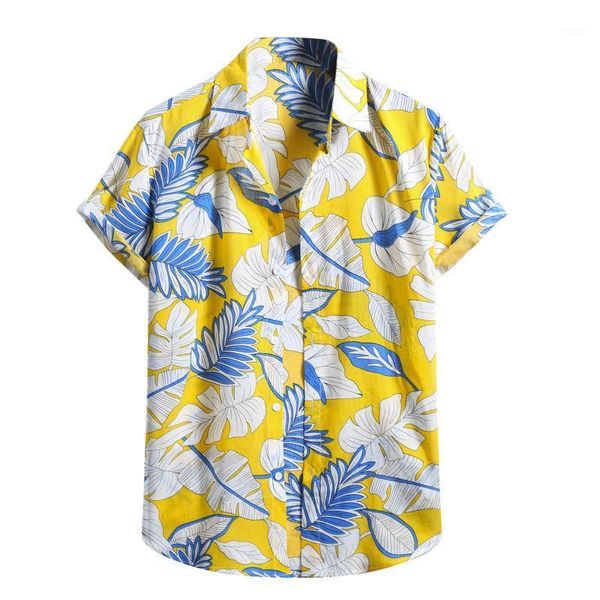 

light color holiday beach loose shirt men's fashion cotton linen print short sleeve button blouse casual shirts, White;black