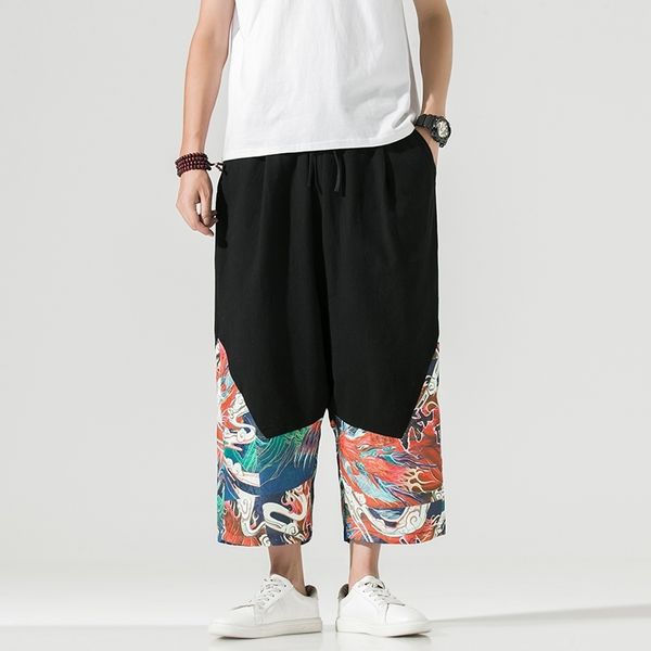 

men's pants harajuku mens hip hop harem fashion men jogger trousers casual baggy wied leg male printing sweatpants 5xl a12o, Black