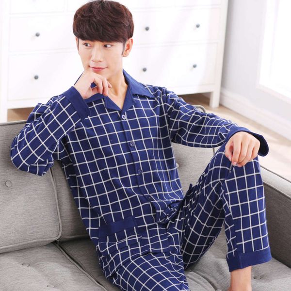 

autumn long sleeve cotton men's pajamas spring summer youth home suit large, Black;brown