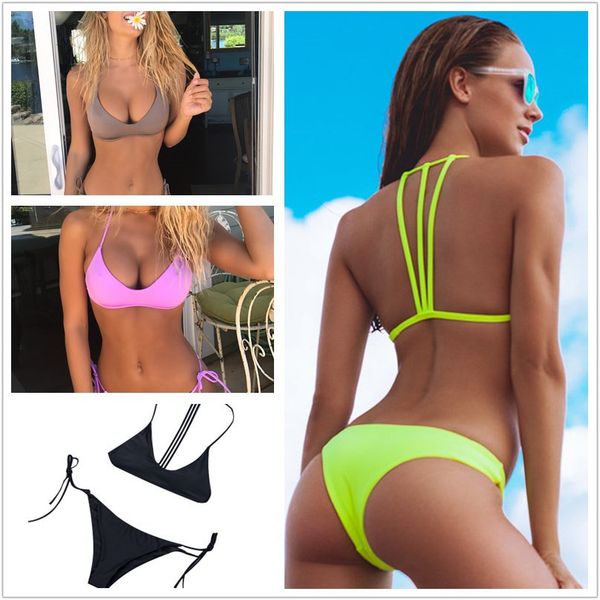 

female swi foreign trade new bikini european and american swimsuit womens solid color beach bikini multicolor split swimming suit .zzfs, White;black