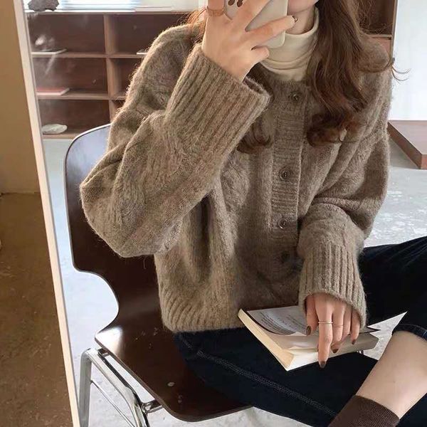 

new oversize women's sweaters autumn winter sweater vintage buttons o neck cardigans single breasted puff sleeve loose cardigan 210218, White;black