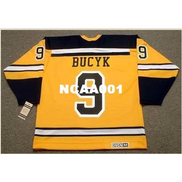

001s #9 johnny bucyk boston bruins ccm vintage away hockey jersey or custom any name or number retro jersey, Black