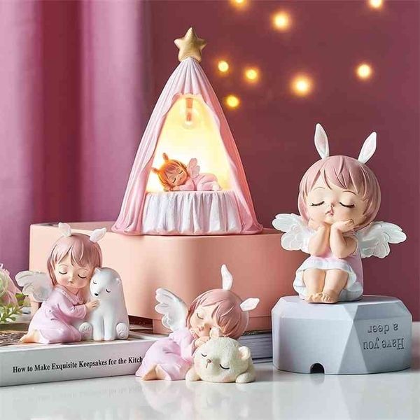 Bonito Quarto Decoração Estatuetas Interior Kawaii Room Decoração Angel Statuette Sala de Bebê Acessórios Menina Garota Fada Jardim Decorativo Figuras 210811