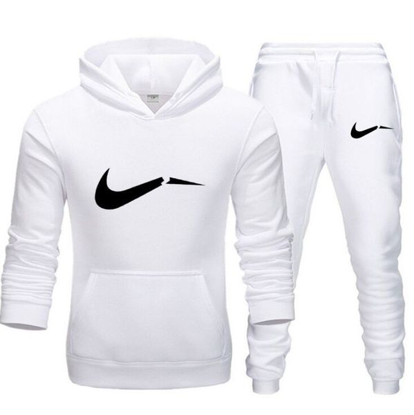 

2021 men's autumn winter sets cotton white hoodie+pants pieces tracksuit male sportswear gym casual clothing sweat suit, Gray