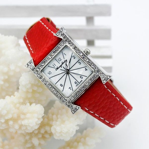 

wristwatches casual female square shaped wristwatch leather rhinestone designer ladies clock women dress montre luxury quartz crystal watch, Slivery;brown