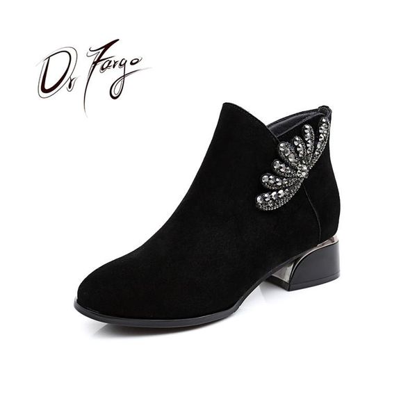 

boots drfargo ankle for women high heels suede black zipper winter warm shoes flower crystal side femme chaussurezl115