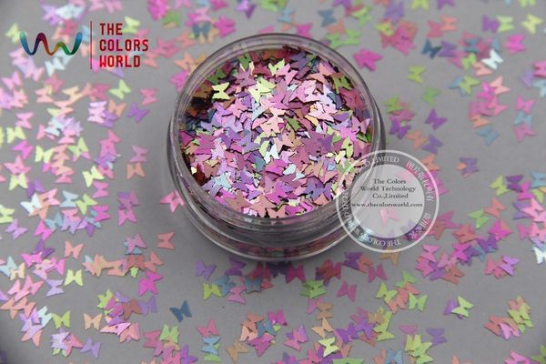 

rj3-363 pearlescent mix colors butterfly shape 3.0mm size glitter for art nail gel makeup or diy decoration, Silver;gold
