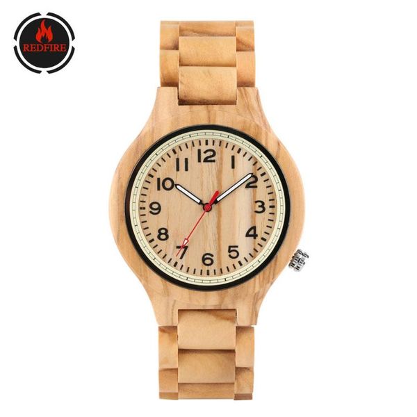

wristwatches redfire men watch full maple wood arabic numerals display mens wooden watches creative natural casual man quartz timepiece relo, Slivery;brown