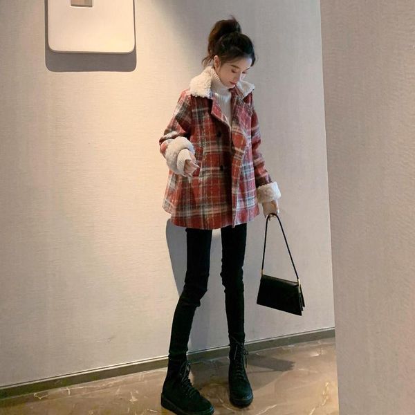 

plaid wool coat for women in autumn and winter of 2021, Black