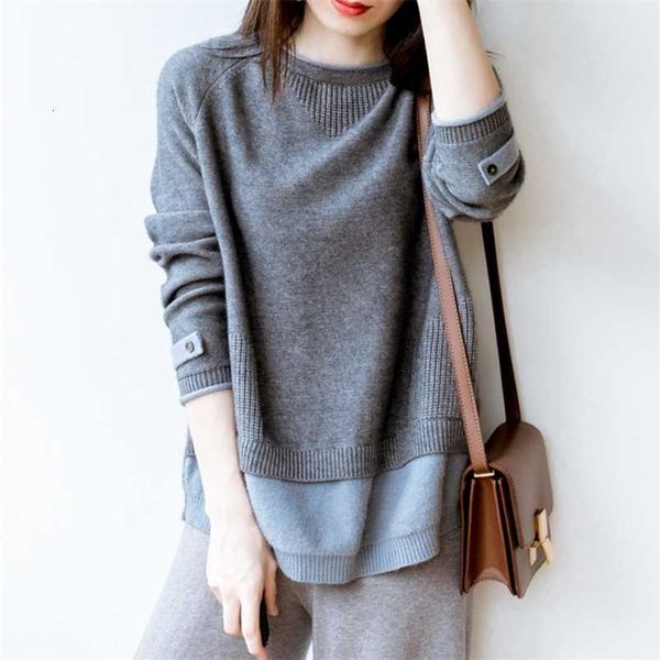 

sweaters for women cashmere loose round neck casual stitching autumn and winter new wool outer knitted short bottoming 201221, White;black