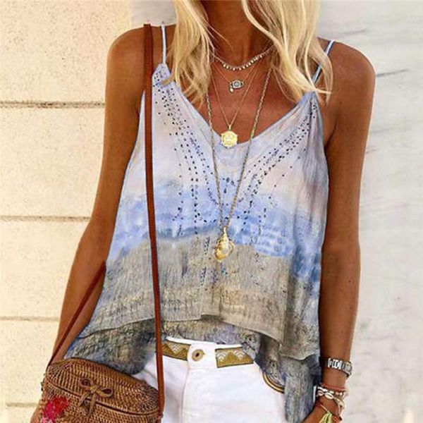 

women's tanks & camis ladies summer fashion print vest casual loose suspenders v-neck for women, White