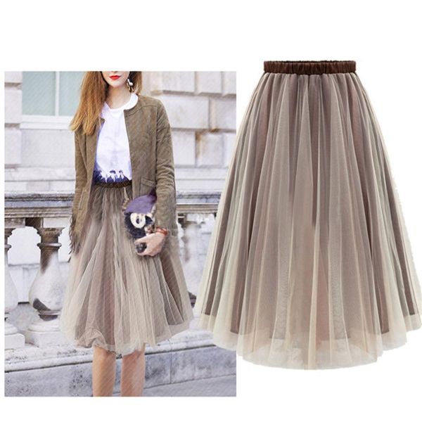 

skirts viianles mesh skirt a line summer casual elastic high waist elegant women fashion spring pleated, Black