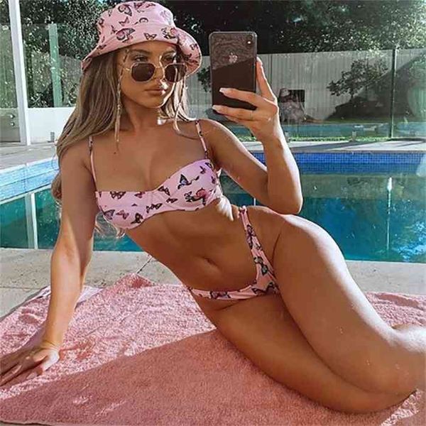 

bikini set pink bathing suit women push up swimsuit women butterfly bikini underwire swimwear women padded, White;black