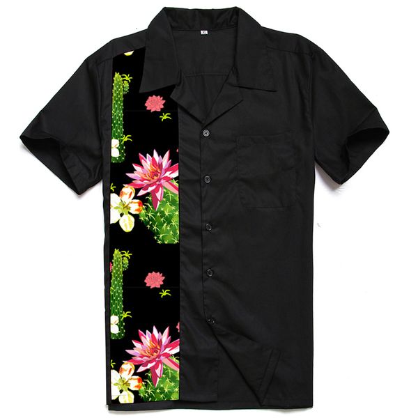 

2021 new 1950s rockabilly men vintage western punk shirts cactus floraprint patchwork short sleeve rolling rock shirt mens us size q5og, White;black