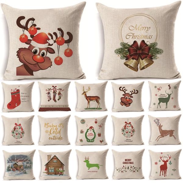 

christmas deer pattern cotton linen throw pillow cushion cover car home sofa decorative pillowcase 40478