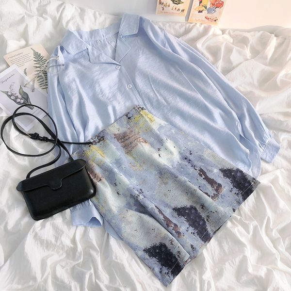 

new mooirue spring 2021 women satin shirts blue silky lantern sleeve sunscreen shirt 4tge, White