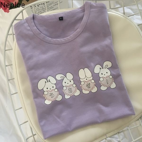 

neploe kawaii ladies t-shirt cute rabbit women t shirt short sleeved students preppy style girls tshirt cotton loose 38608 210315, White