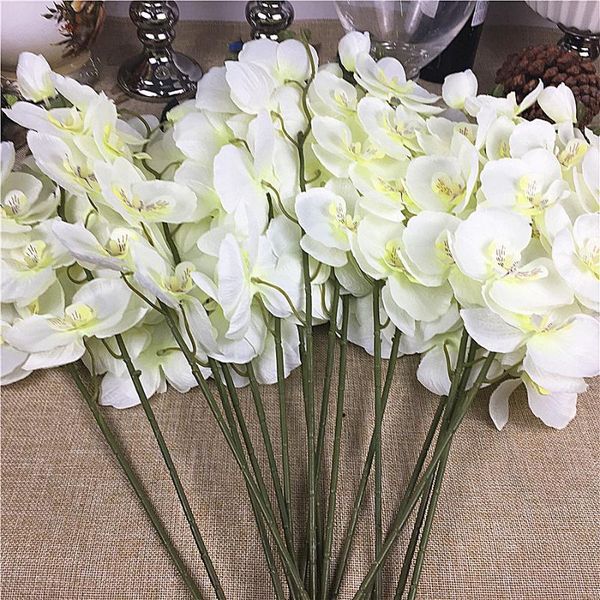 20 pçs/lote Atacado ramos de orquídeas brancas Flores artificiais para decoração de festa de casamento orquídeas flores baratas