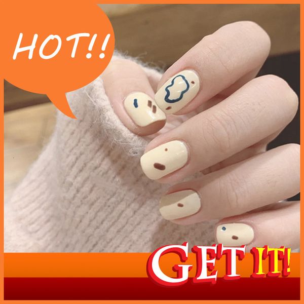 

hand diy nail decorated stylist patch false nail removable paste finished net red ins wearable pudding graffiti, Red;gold
