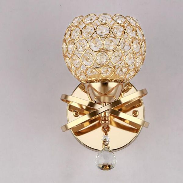 

wall lamp round modern crystal light chrome finish bedroom sconce lighting fixture, e27 socket for hallway, aisle - gold, silver