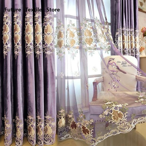 

curtain & drapes 2021 european-style embroidered fabric italian velvet finished curtains living room