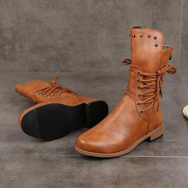 

boots ladies lace-up rivets low heel mid zipper shoes leather short xl 43, Black