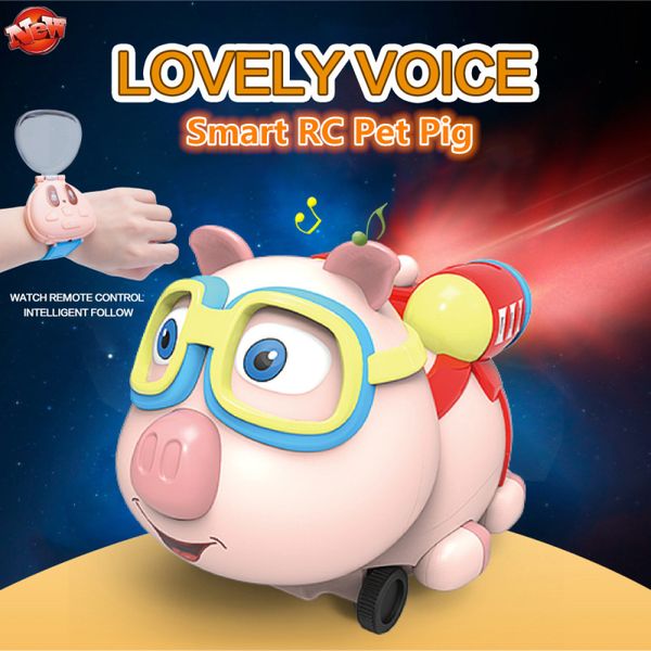

lovely pet pig toy unique shape kids watch rc car 2.4g follow me lighting music remote control infrared with mist spray function
