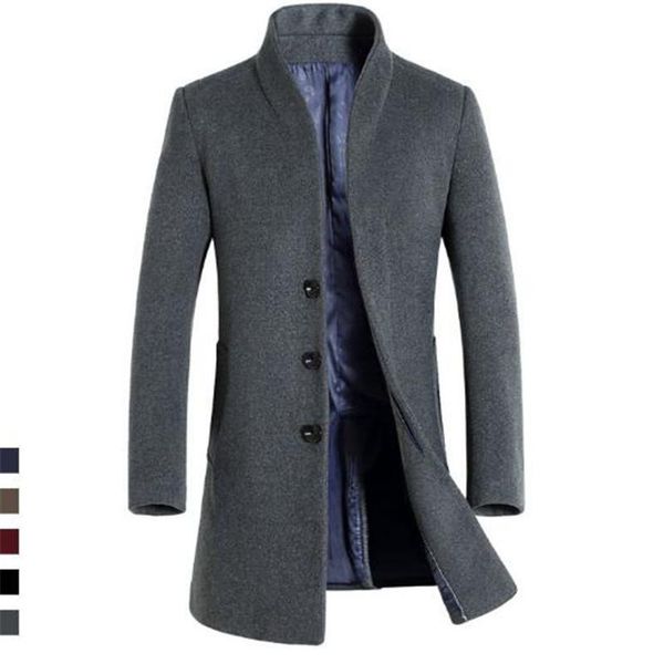 

men's wool & blends 2021 mens long trench coat korean men slim fit parkas for autumn, Black