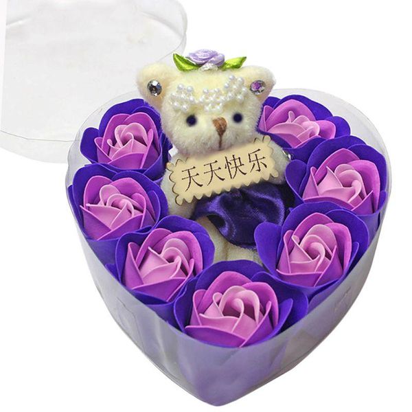 

decorative flowers & wreaths 2021 7pcs scented rose flower petal bouquet gift box with bear bath body soap wedding party favor.