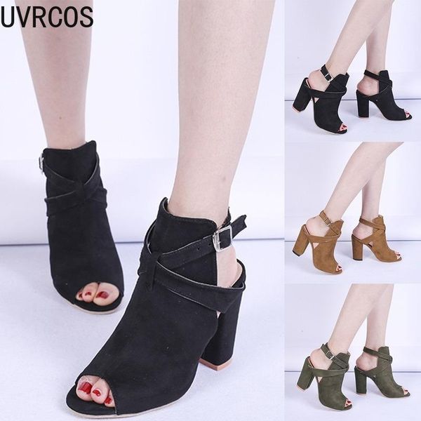 

2021 ladies fashion solid color open toe square high heel sandals high heel sandals new open toe, Black