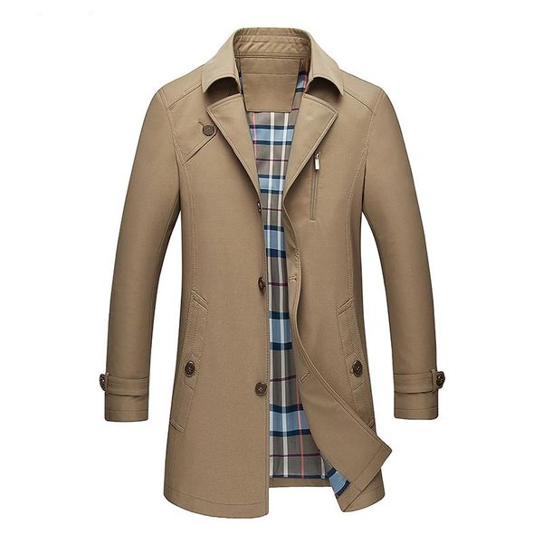 

men's trench coats long coat men spring autumn smart casual windbreaker male business single breasted zipper bust pocket plus size xxl-, Tan;black