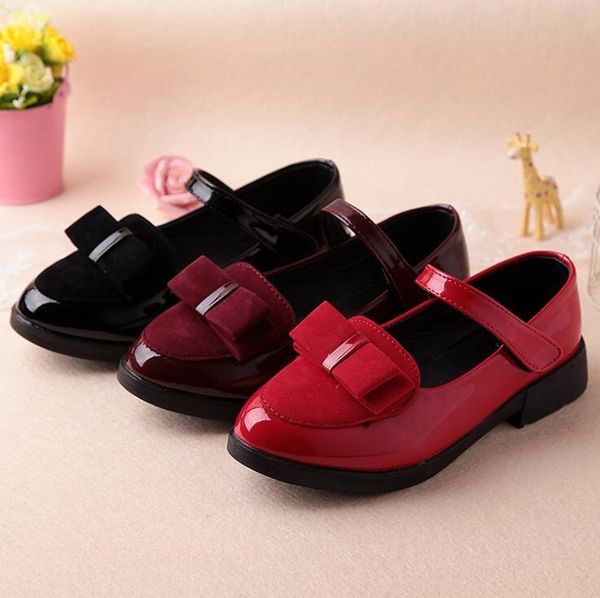 

flat shoes children princess leather pu 3 colors casual baby black red girls fashion brand sport dance, Black;grey